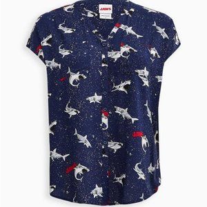 TORRID Button-Up Dolman JAWS Shark shirt Size 2 18-20